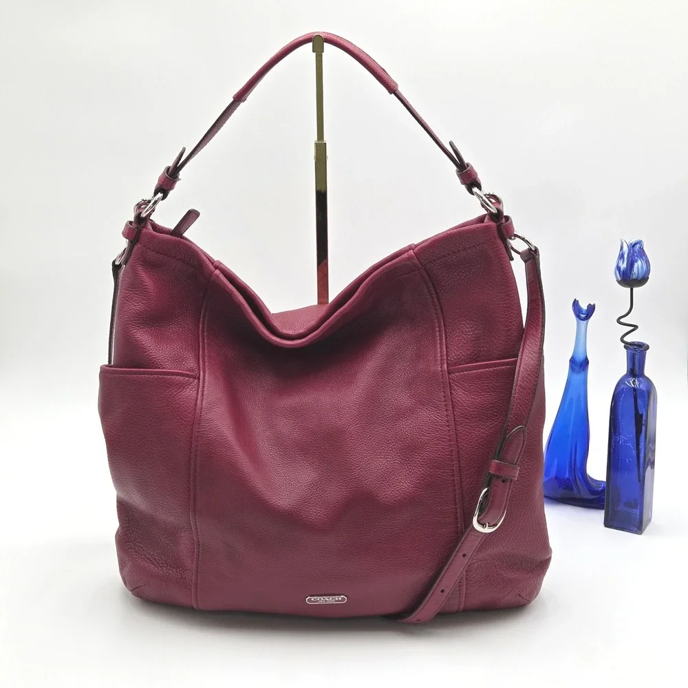 Coach Large Slouchy Hobo Bag Pebbled Leather Shoulder Tote Crossbody F31323 Wine